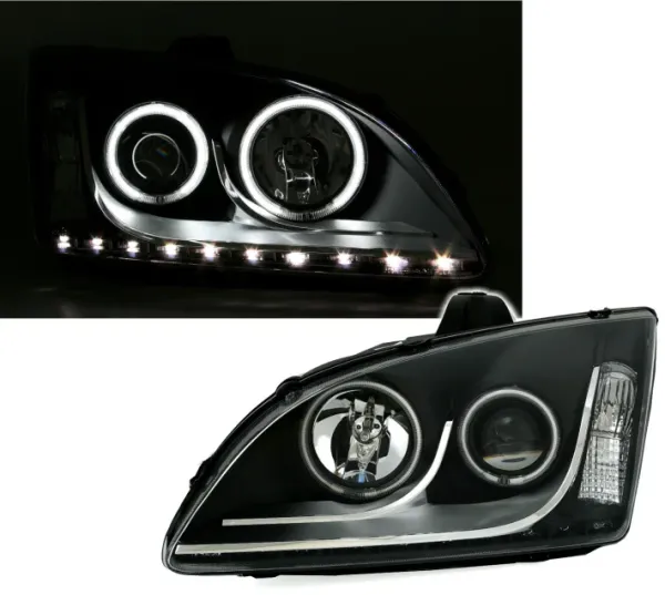 Ford Focus II Forlygter LED + Angeleyes CCFL Sort 04-08